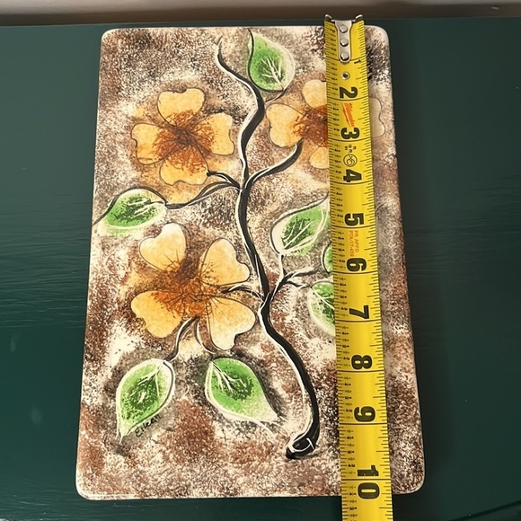 1960’s Vintage Mid Century Modern Yellow Flowers Vanity Tray - Picture 7 of 9